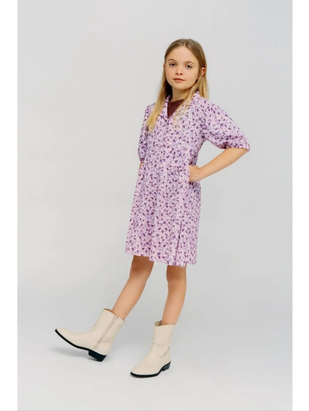 Zara Kids Girl Violet Floral Dress Size 10 – Lightweight Purple Puff Sleeve
